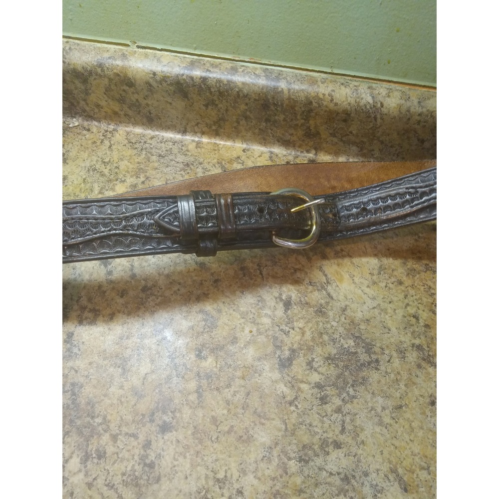 Dutyman Black Full Grain Leather Basketweave Tooled Belt Mens Size 36 Western